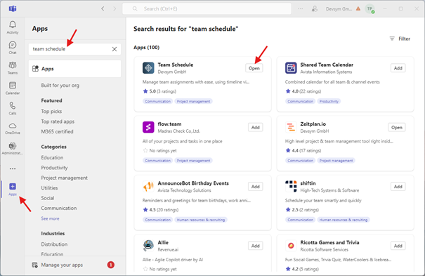 Schedules App Installation