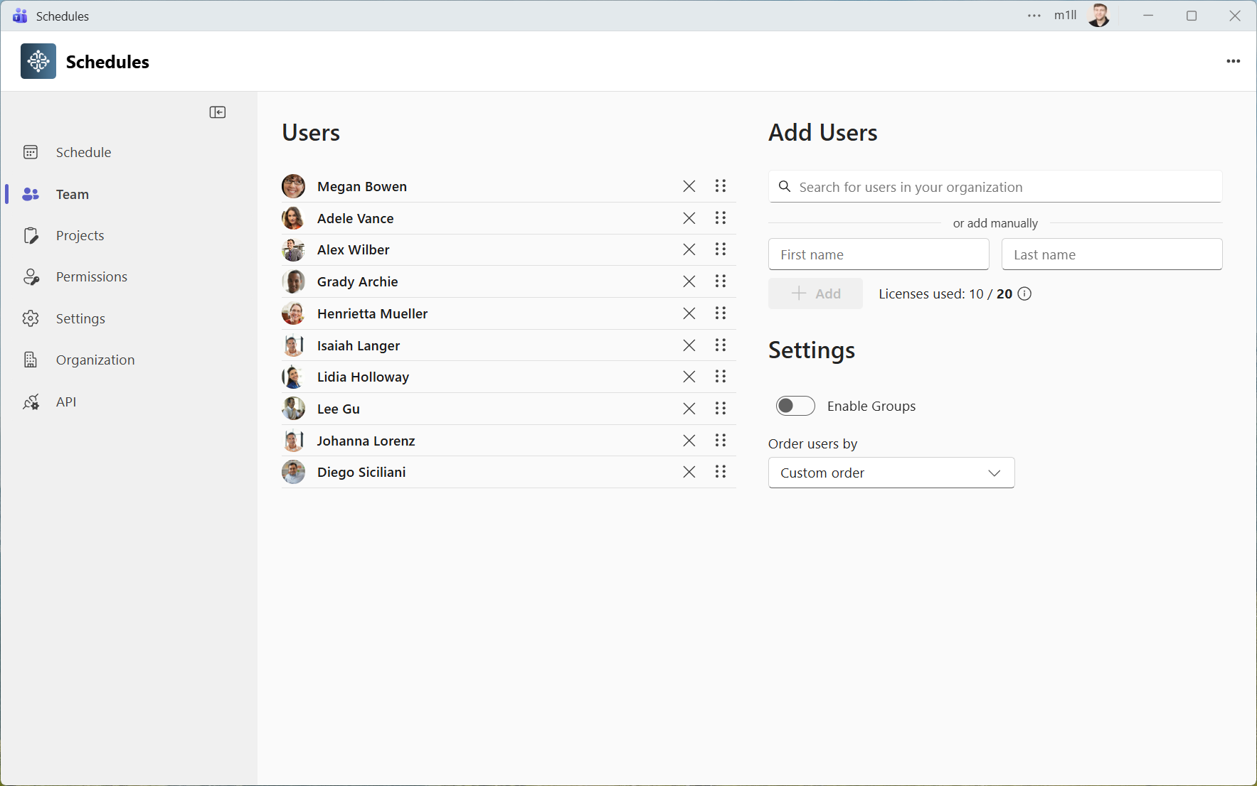 Add team members manually
