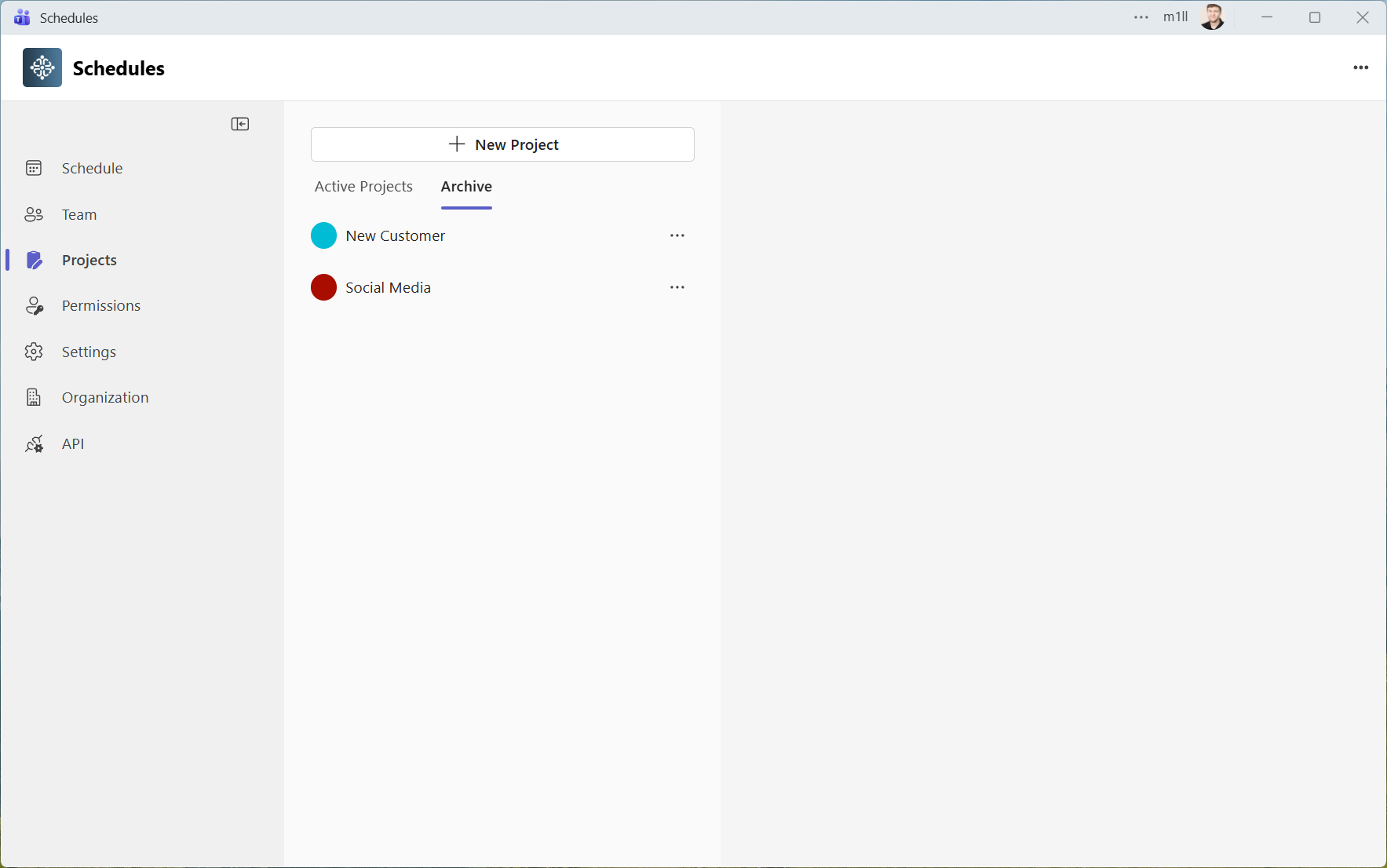 Ansicht archivierter Projekte
